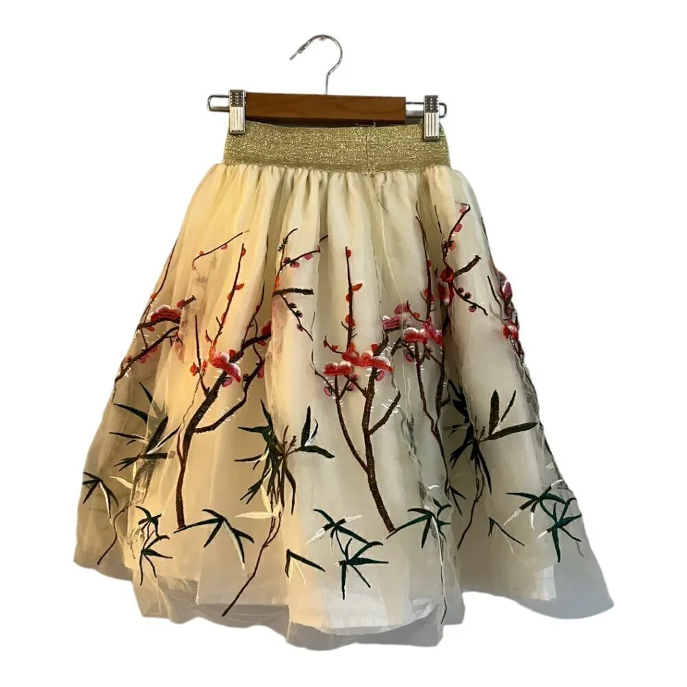 Melange Girls Skirt Embroidered Floral Mesh Tulle Flowy Size 14